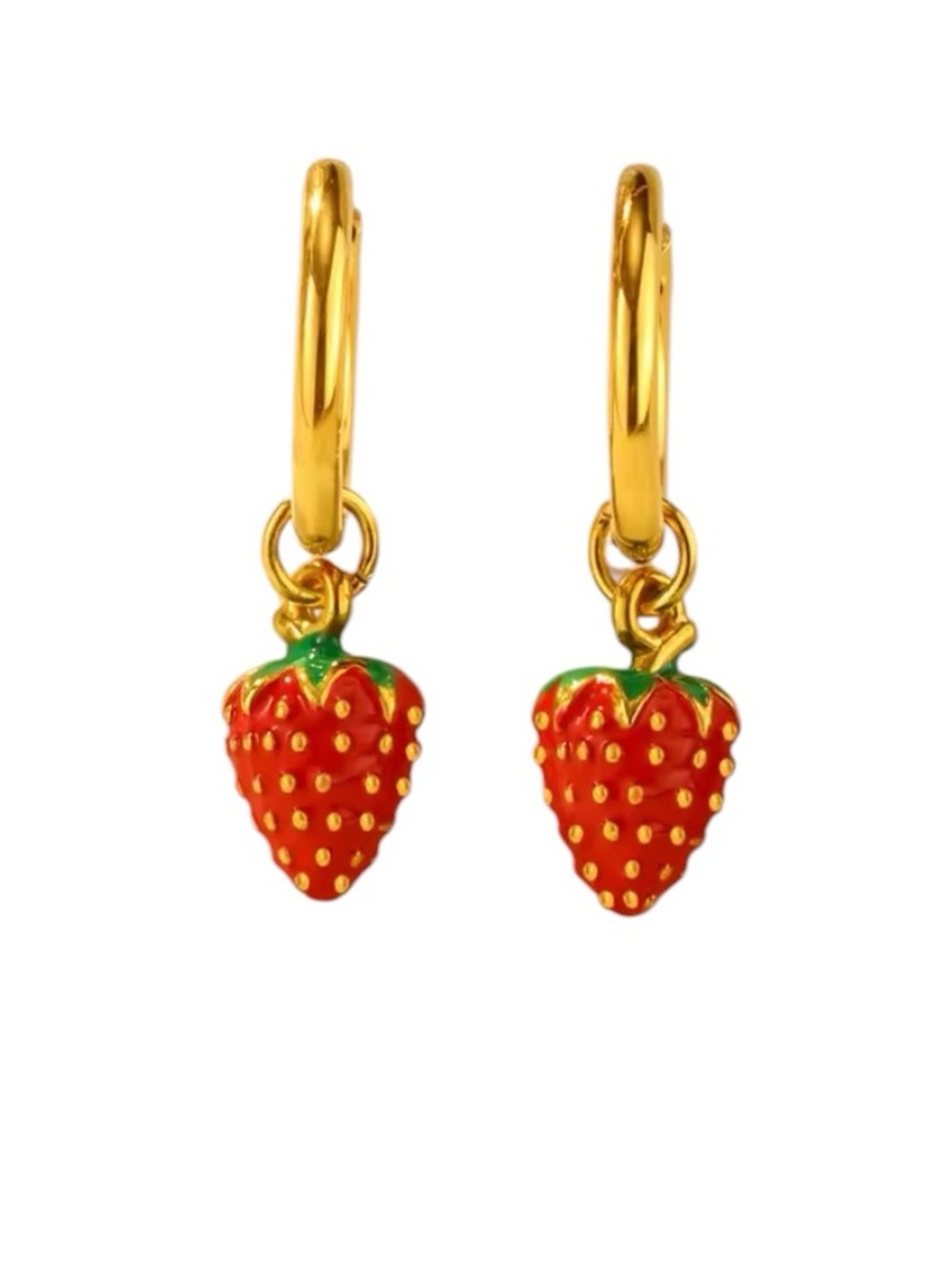 🍓 Sweet Strawberry Dangle Hoop Earrings – Gold Plated Stainless Steel | 🍓✨